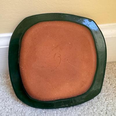 Ginkgo Leaf Tile by Asheville Tileworks and Green Glazed Terracotta Dish (LR-DZ)