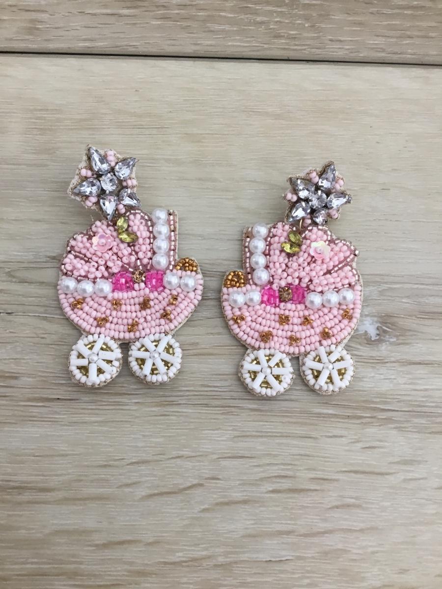 Seed bead baby carriage for baby shower earrings