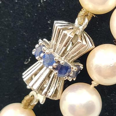 36" Akoya Cultured Pearl Opera Length Necklace w/ 14K & Sapphire Clasp