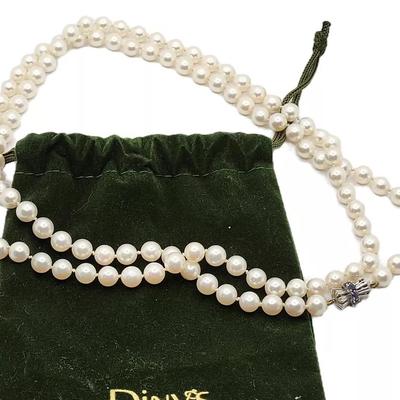 36" Akoya Cultured Pearl Opera Length Necklace w/ 14K & Sapphire Clasp