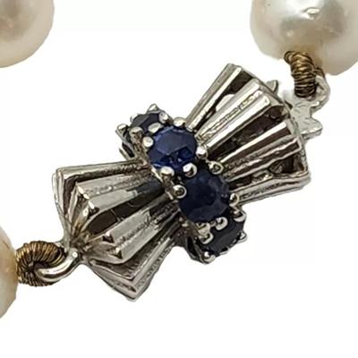 36" Akoya Cultured Pearl Opera Length Necklace w/ 14K & Sapphire Clasp