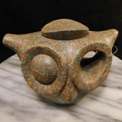 YIXING Clay Owl Tea Pot w/ Attached Lid 4.5” Tall