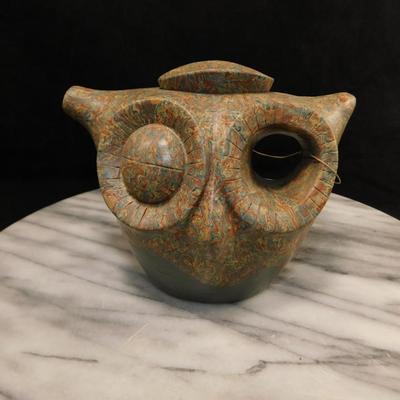 YIXING Clay Owl Tea Pot w/ Attached Lid 4.5” Tall
