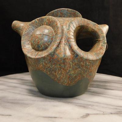 YIXING Clay Owl Tea Pot w/ Attached Lid 4.5” Tall