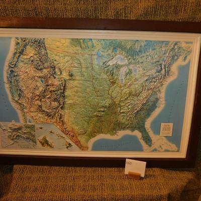 Framed Raised Relief Base United States Map 37.5”x24.5”