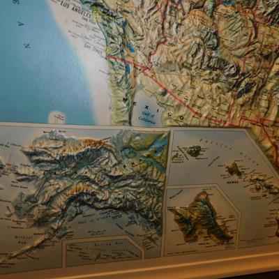 Framed Raised Relief Base United States Map 37.5”x24.5”