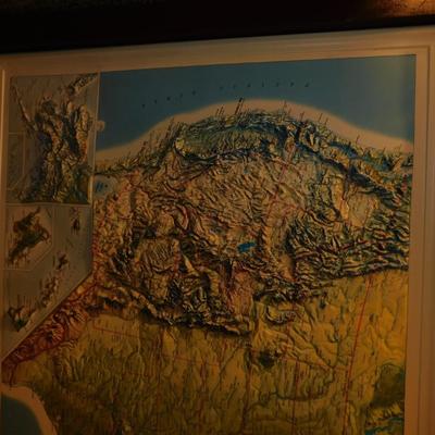 Framed Raised Relief Base United States Map 37.5”x24.5”