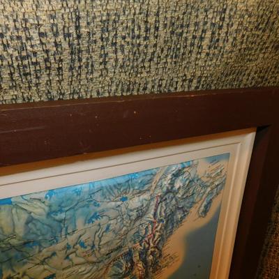 Framed Raised Relief Base United States Map 37.5”x24.5”