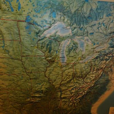 Framed Raised Relief Base United States Map 37.5”x24.5”