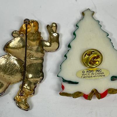 Christmas Vintage Jewelry Pin lot - Snowmen, Angel, Christmas Tree, TC mark on snowman