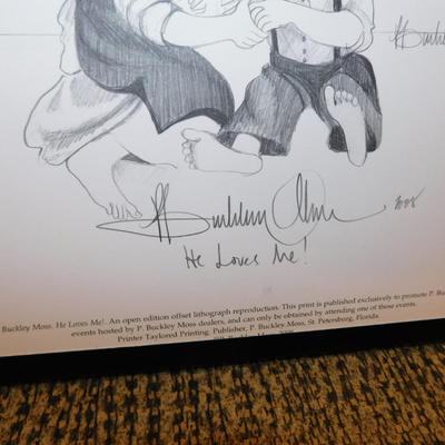 P. Buckley Moss “He Loves Me” Small Framed Lithograph 11.25”x8.75”