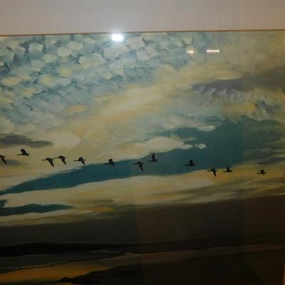 Framed & Matted Peter Scott Print Brent Geese Flighting 29”x21”