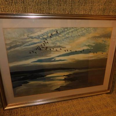 Framed & Matted Peter Scott Print Brent Geese Flighting 29”x21”