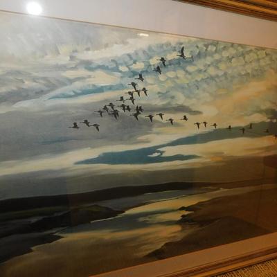 Framed & Matted Peter Scott Print Brent Geese Flighting 29”x21”
