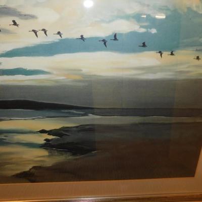 Framed & Matted Peter Scott Print Brent Geese Flighting 29”x21”