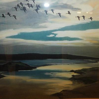 Framed & Matted Peter Scott Print Brent Geese Flighting 29”x21”