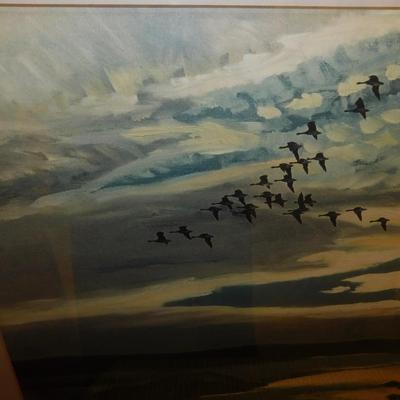 Framed & Matted Peter Scott Print Brent Geese Flighting 29”x21”