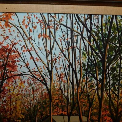 Framed Autumnal Barn Painting by Joan Johnson 30.75”x25”