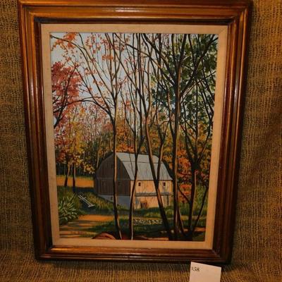 Framed Autumnal Barn Painting by Joan Johnson 30.75”x25”