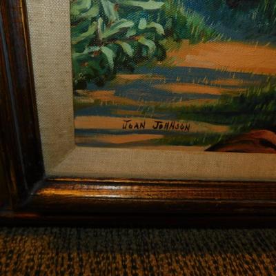 Framed Autumnal Barn Painting by Joan Johnson 30.75”x25”