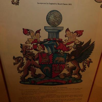 “The Armorial Bearings of the Chartered Bank” Framed & Matted Art Piece