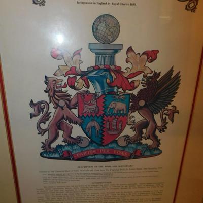 “The Armorial Bearings of the Chartered Bank” Framed & Matted Art Piece