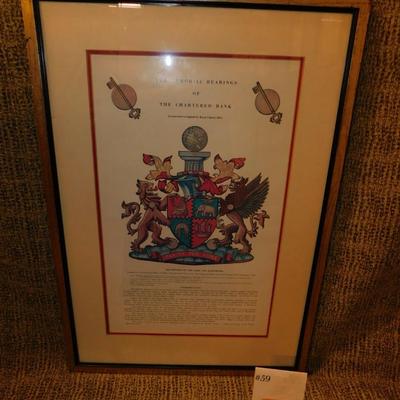 “The Armorial Bearings of the Chartered Bank” Framed & Matted Art Piece