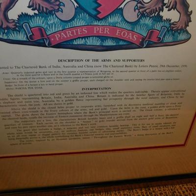 “The Armorial Bearings of the Chartered Bank” Framed & Matted Art Piece