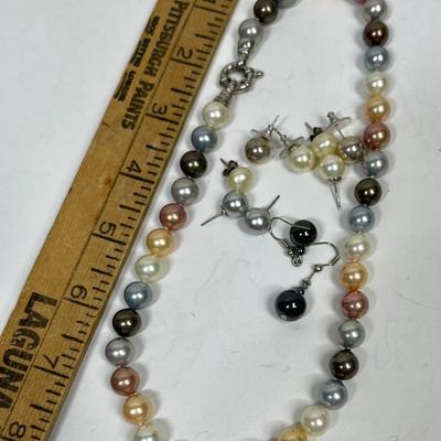 Multicolored Pearl Necklace & Earrings
