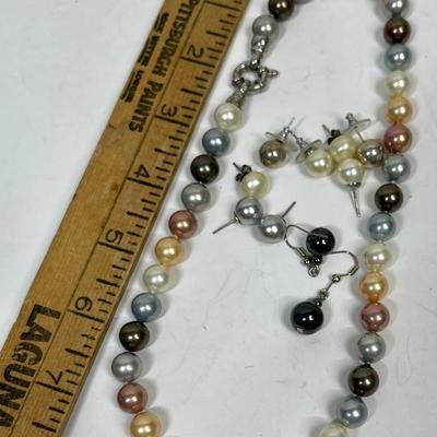 Multicolored Pearl Necklace & Earrings