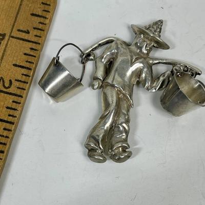 Sterling Silver Brooch Pin Chinese Peasant with Water Buckets