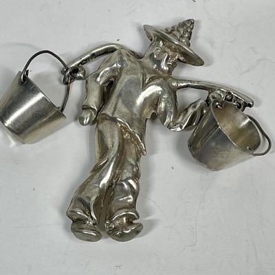 Sterling Silver Brooch Pin Chinese Peasant with Water Buckets
