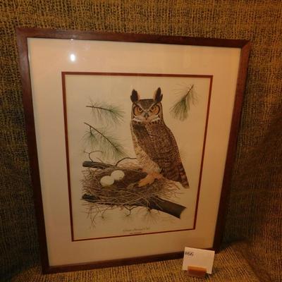 Custom Framed Thomas Allen Great Horned Owl Print with COA