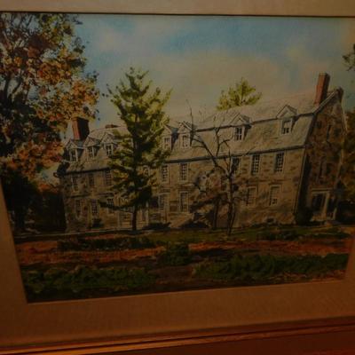 Framed & Matted Davis Cray Watercolor Print of Whitefield House – Nazareth, PA
