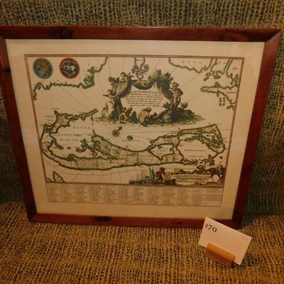 Framed Replica Print of Bermuda Based on Cartographer’s Work 17.75”x15.25”