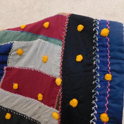 Insane Vintage Heavy Duty Patchwork Crazy Quilt 80"x102"