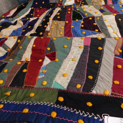 Insane Vintage Heavy Duty Patchwork Crazy Quilt 80"x102"
