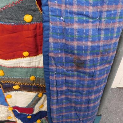 Insane Vintage Heavy Duty Patchwork Crazy Quilt 80"x102"