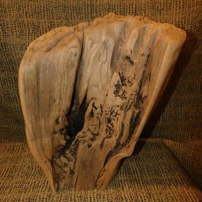 Wood-Burned And Painted Crane on Driftwood Stump 15”