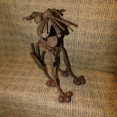 Scrap Metal Art Sculpture Junkyard Dog 13” Tall