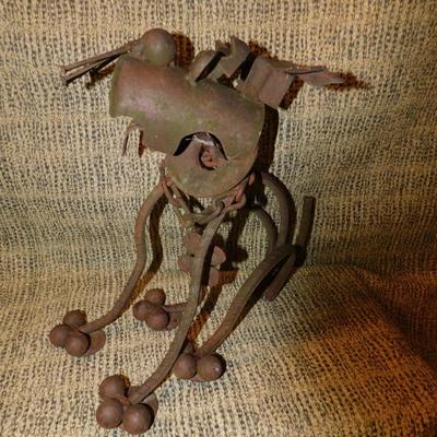 Scrap Metal Art Sculpture Junkyard Dog 13” Tall