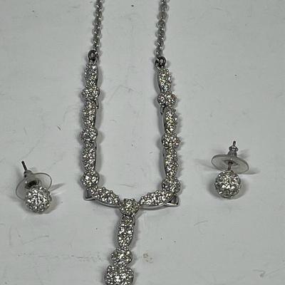 Silver-Tone with Rhinestones Necklace and Earrings Set