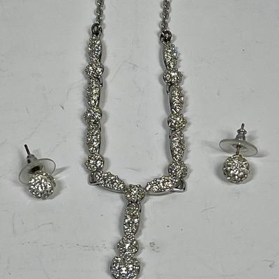 Silver-Tone with Rhinestones Necklace and Earrings Set