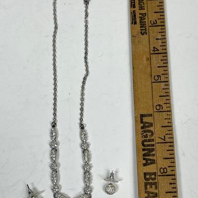 Silver-Tone with Rhinestones Necklace and Earrings Set