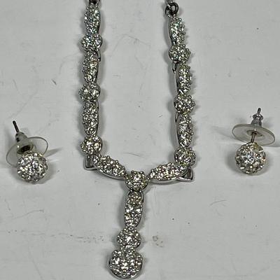 Silver-Tone with Rhinestones Necklace and Earrings Set