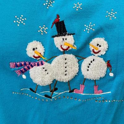 Women's Blue Long-Sleeve Snowman Christmas Shirt Size 1X