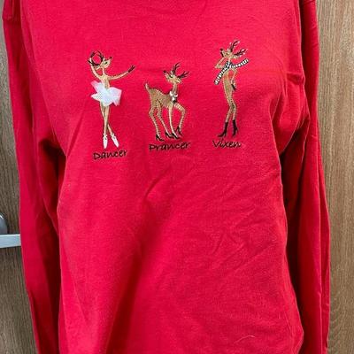 Women's Red Long-Sleeve Reindeer Christmas Shirt Size 1X