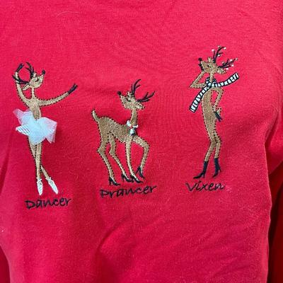 Women's Red Long-Sleeve Reindeer Christmas Shirt Size 1X