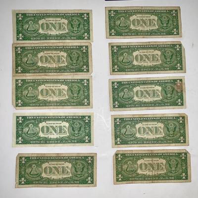 Lot of Ten 1957 Blue Seal $1 Silver Certificates