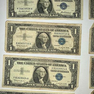 Lot of Ten 1957 Blue Seal $1 Silver Certificates